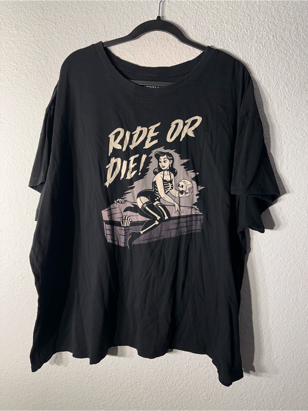 Torrid Heritage 3X Black Ride Or Die Pin Up Skeleton Graphic Tee Shirt